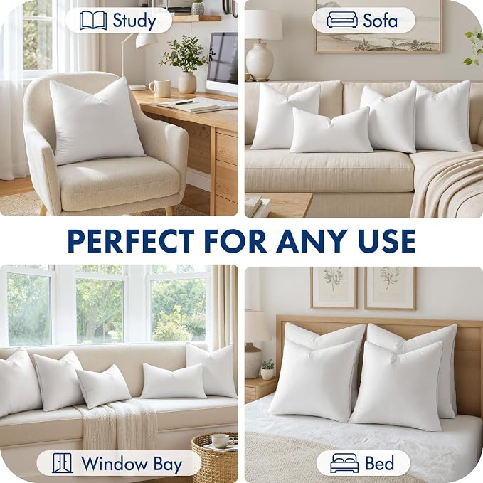MIULEE 26x26 Inch Euro Pillow Inserts Pack of 4 with 100% Cotton Cover | Throw Pillow Inserts, Square Decorative Pillow Inserts for Sofa Bed Couch Bench