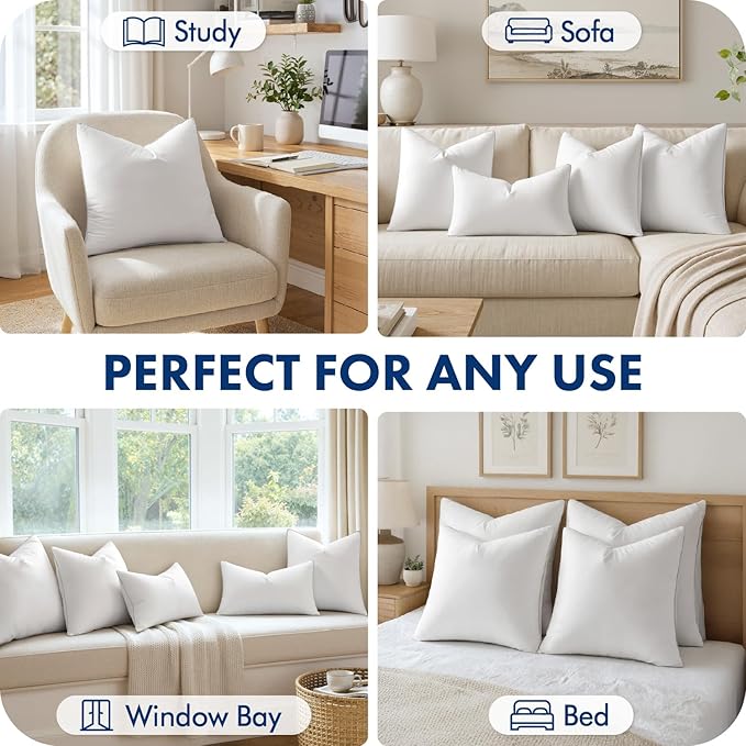 MIULEE 22x22 Inch Pillow Inserts Pack of 4 with 100% Cotton Cover | Throw Pillow Inserts, Square Decorative Pillow Inserts for Sofa Bed Couch Bench