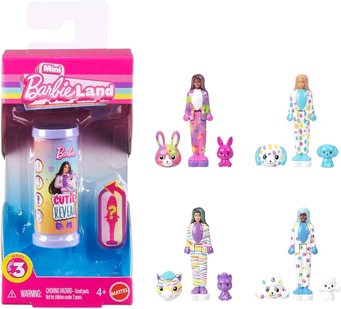 Barbie Mini Barbie Land Mermaid Dolls, 1.5-Inch Surprise Water Reveal, Series 3