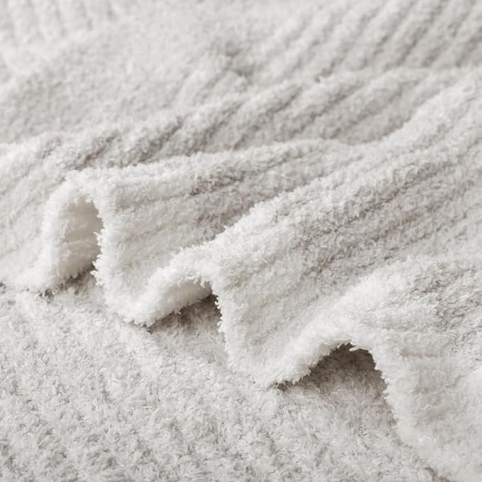 MH MYLUNE HOME Ultra Soft Ribbed Throw Blanket Plush, Beige, 60"x80" | Reversible Fleece Throw Blanket, Comfy Fluffy Fuzzy Plush Blanket Throws for Couch Sofa Bed, Cozy Blankets for Women Gift