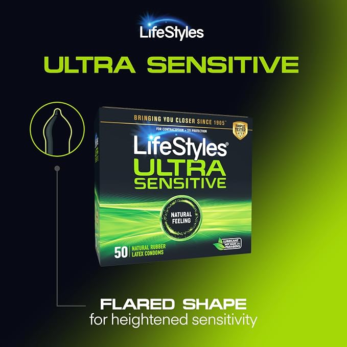 LifeStyles Ultra Sensitive Premium Lubricated Natural Latex Condoms Value Pack - 50 Count, 1 Pack - Triple Tested for Best Protection, Made with UltraGlide Silicone Lube