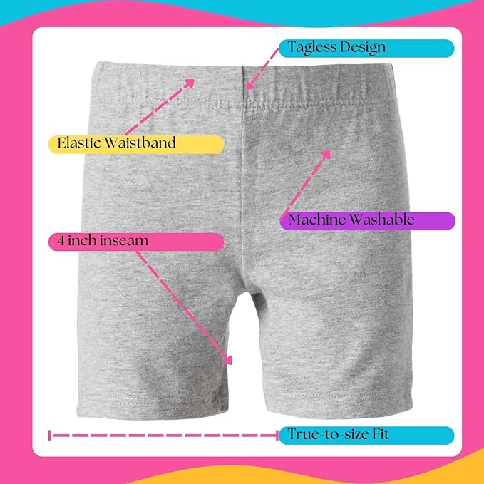 Girl's Cotton Bike Shorts, Cartwheel, Dance Shorts - 3 Pack