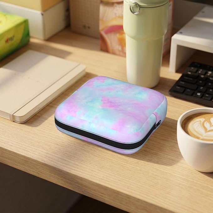 Pink Tie Dye Period Bag For Women,Portable Sanitary Napkin Period Pad Pouch For Purse, Small Make Up Bags