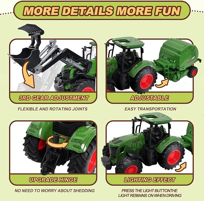 Farm Tractor Toys Set Bale Haying Round Baler with Barn, Farmer,Cow,Farm Tools,Tree Farm Tractor Pla yset for Kids Toddler Boys Girls Ages 3-7 Years