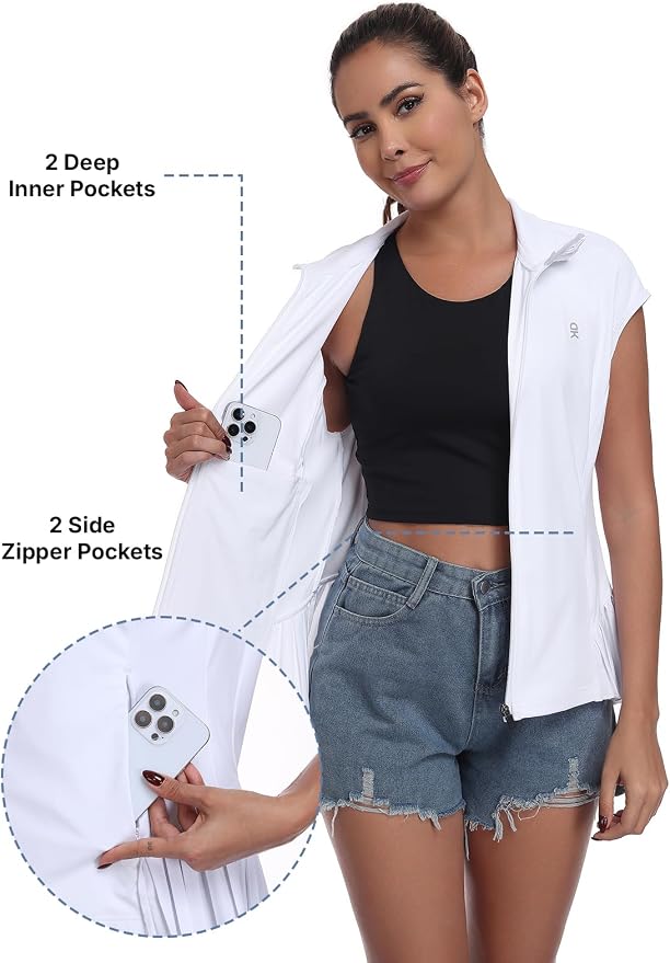 Little Donkey Andy Women's Golf Vest Outerwear | Pleated Hem Sleeveless Athletic Jacket for Running Yoga Tennis
