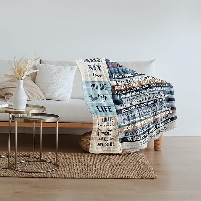 BASAO Anniversary Romantic Gift for Women, to My Wife Blanket from Husband | Wife Birthday Gift Ideas, Anniversary Wedding Gift for Her, Soft Flannel Throw Blanket for Couch Sofa Bed