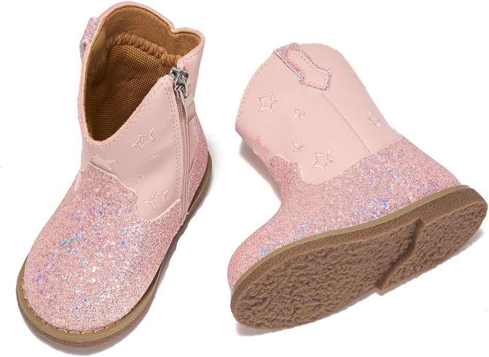 Newsonet Baby Cowboy Cowgirl Boots Infant Western Boots Toddler Boys Girls Round Toe Riding Mid Calf Boots All Seasons for 6 9 12 18 24 Months