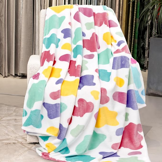 Rainbow Blanket for Girls Boys Easter Basket, Soft Cozy Warm Colorful Fleece Throw Blanket for Bed Couch, Boho Home Room Decor, Rainbow Gifts for Kids Birthday 50"x60"