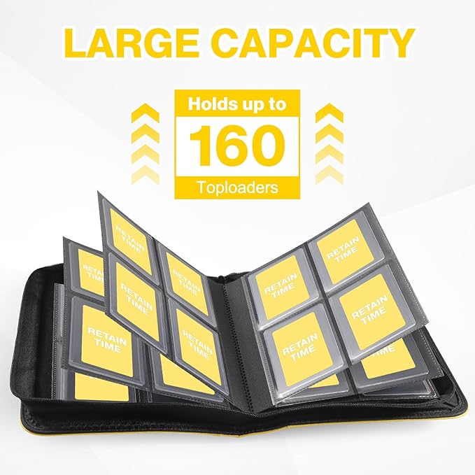 Toploader Binder, Holds 160 Toploaders, 100 Toploaders INCLUDED, 4-Pocket PU Cover Top Loader Binder for 3" x 4" Rigid Toploader, Ringless Double-Sided Toploader Card Binder for TCG, Sport Cards