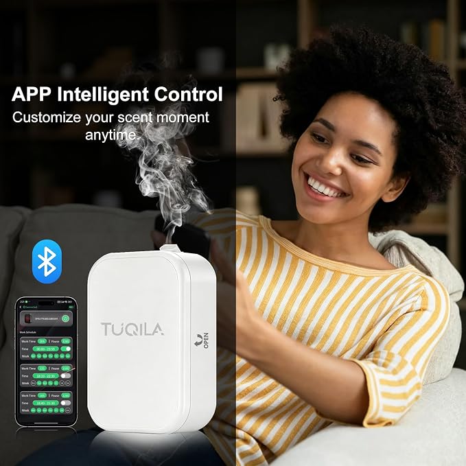Waterless Essential Oil Diffuser, Plug-in/Batteries 2000Sq Ft -White | Waterelss Aroma Diffuser Machine, APP Control Cold Air Smart Scent Diffision for Home, Hotel, Office