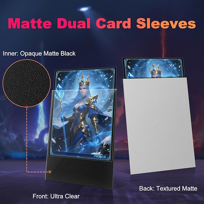 200 Pack Card Sleeves, Matte Dual Trading Card Sleeves with Opaque Back & Smooth Shuffle, Tear Resistant Card Protectors for MTG, TCG and Game Cards (Justice Silver)