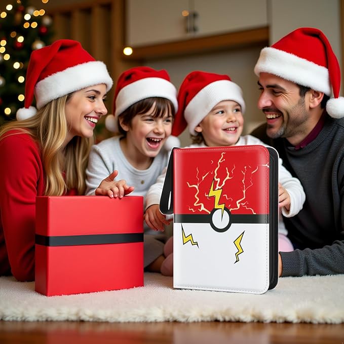 Card Binder 4 Pocket, Trading Card Holder Collector Album Fits 400 Cards with 50 Removable Sleeves Compatible with Pokemon Cards Game Sports Card Case Book With Zipper for Gifts Red