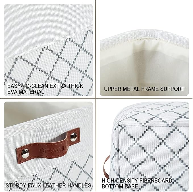 DECOMOMO Storage Bins, Large Fabric Storage Baskets for Shelves 3 Pack | 15 x 11 x 9.5 inches Decorative Linen Closet Organizers with Handles (Checkered White)
