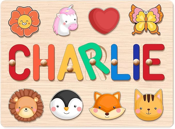Personalized Name Puzzle for Kids, Custom Easter Basket Stuffers for Toddler Girls Boy, Early Learning Toys for Baby Boy & Girl 1 Year Old Nursery Gifts - Easter Gifts Wooden Puzzles for Toddler