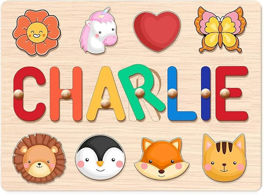 Personalized Name Puzzle for Kids, Custom Easter Basket Stuffers for Toddler Girls Boy, Early Learning Toys for Baby Boy & Girl 1 Year Old Nursery Gifts - Easter Gifts Wooden Puzzles for Toddler