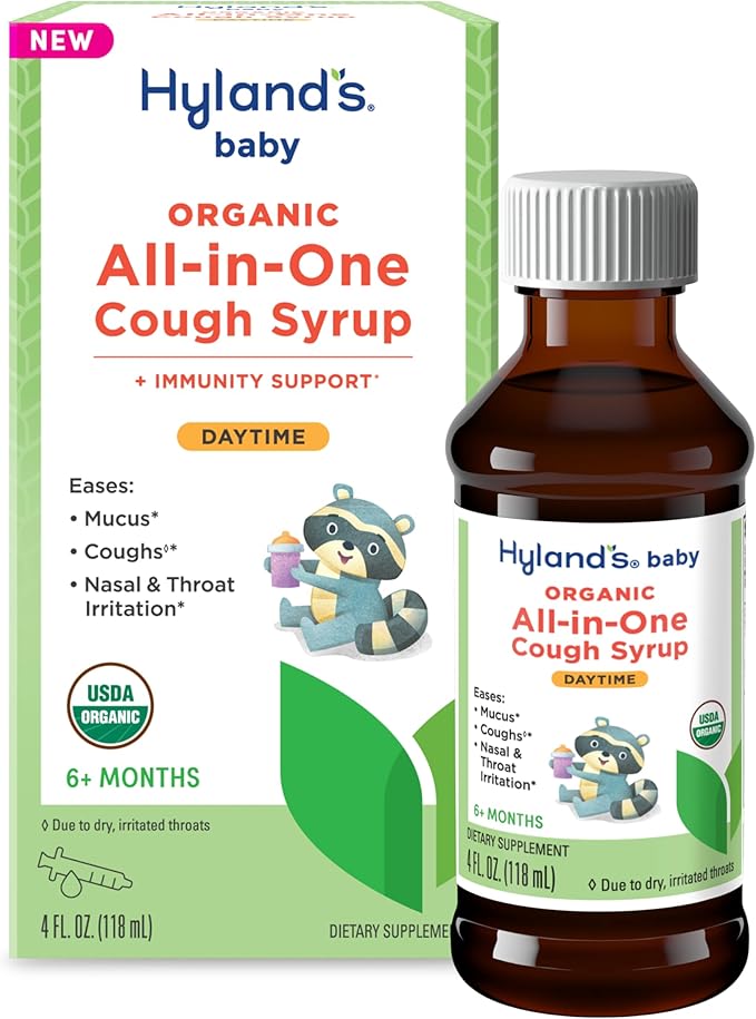 Hyland's Baby Organic All in One Daytime Cough Syrup + Immune Support with Elderberry, Vitamin C & Zinc, 4 Fl Oz