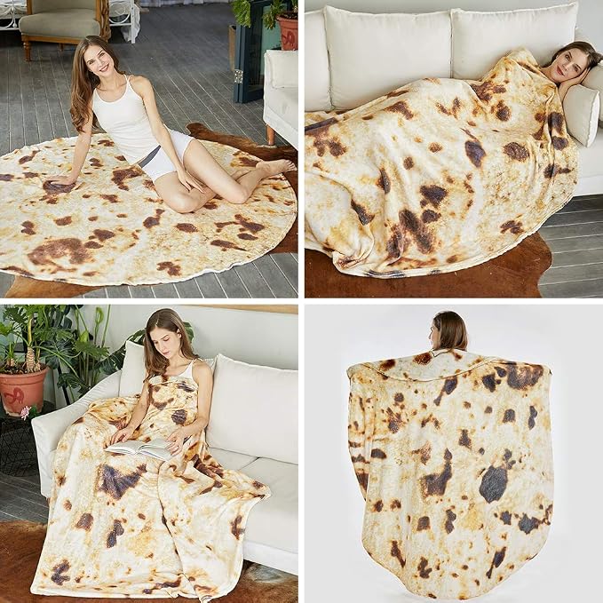 SeaRoomy Burrito Tortilla Blanket, Funny Food Throw Blanket, 47in，Brown | White Elephant Gifts, Gag Gifts For Teen Boys & Girls, Novelty Christmas Birthday Presents, Double Sided, Soft Flannel