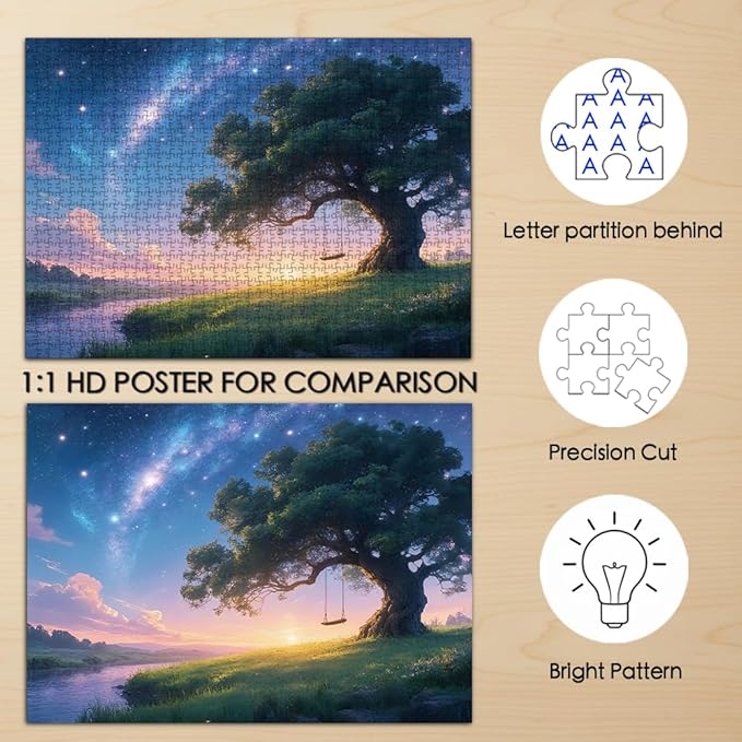 Puzzles for Adults 1000 Pieces - Starry Summer Night Themed Colorful Jigsaw Puzzles, Fun Family Game, Challenging Brain Teaser, 28 x 20 in, Great Gift Idea & Home Decor (Starlit Summer)