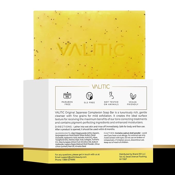 VALITIC Lemon Turmeric Soap for Dark Spots - Kojic Acid Soap for Face and Body - Exfoliating Bar for Brightening, Skin Tone Corrector with Retinol, Vitamin C, Collagen and Hyaluronic Acid - 3 Pack
