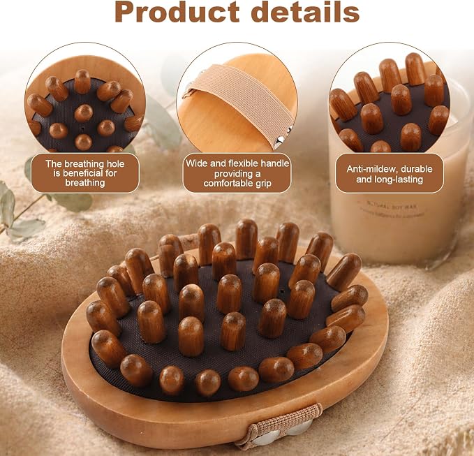 2 Pcs Meridian Massage Brush, Wooden Scalp Massage Tool for Muscle Pain Relief, Lymphatic Drainage, Body Shaping & Cellulite Reduction