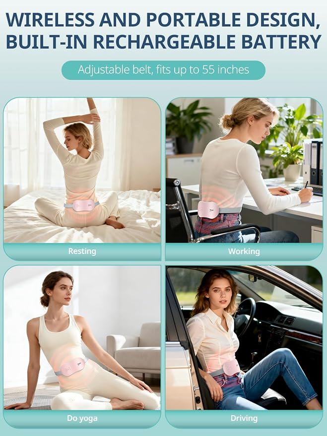 Slimpal Portable Heating Pad for Period Cramps, Electric Cordless Wearable Heat Pad Belt for Menstrual Cramps Relief, 3 Timer Auto Off Setting, Stocking Stuffers Christmas Gifts Her Women Girl, Pink