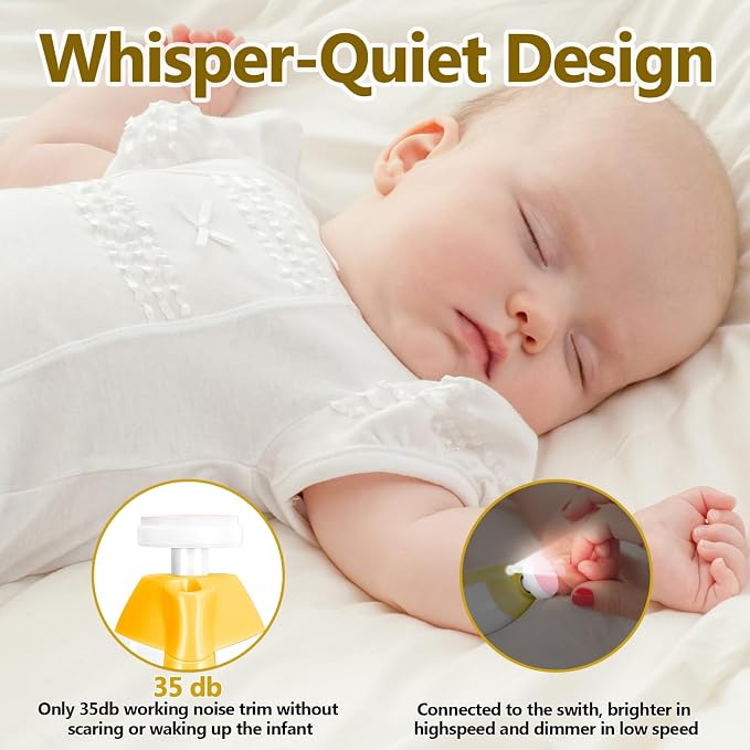 Qunlions life Baby Nail Trimmer Electric, 6 in 1 Rechargeable Baby Nail Clippers Manicure Set Grooming Kit for Toddler Infant or Adults (Yellow)