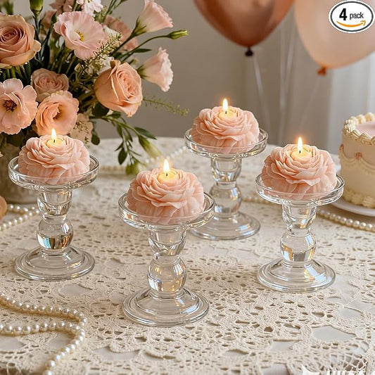 4 Pack Peony Flower Shaped Decorative Scented Candles, Floral Aromatherapy Decor for Wedding Bridal Shower, Dessert & Flower Cake Table, Birthday Gifts for Women Mom Wife (Baby Pink)