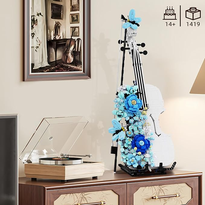 goqi Violin Toy Building Set, 1419+ Pieces Musical Instrument Building Block Set Compatible with Lego, Violin Model Toy Gift for Adult & Music Lovers