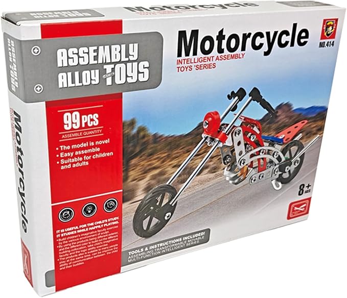 99pcs Metal Assembly Motorcycle Building Kit – DIY Construction Toy for Kids – Hands-On STEM Activity – Colorful Buildable Bike (10.9 x 8 x 1.8 in)