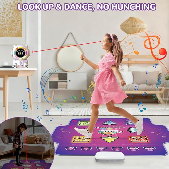 Mostop Dance Mat for Kids - Rechargeable Electronic Dance Pad with 8 Light-Up Keys & Cordless Bluetooth, Dancing Game Mat with 5 Game Modes, Girls Toys Music Games for Kids Ages 3-12