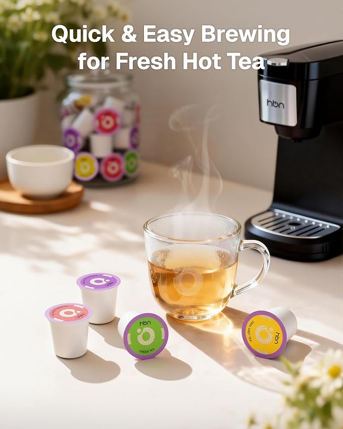 HBN Tea 40-Count Sampler Variety Pack for K-Cup Brewers, Healthy & Energizing Tea Capsules, Gift Box Set (Green, English Breakfast, Earl Grey, Jasmine)