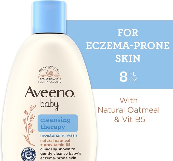 Aveeno Baby Cleansing Therapy Moisturizing Baby Body Wash with Natural Oatmeal & ProVitamin B5, Gentle Tear-Free Baby Bath Wash for Sensitive & Eczema-Prone Skin, Hypoallergenic, 8 oz (Pack of 12)