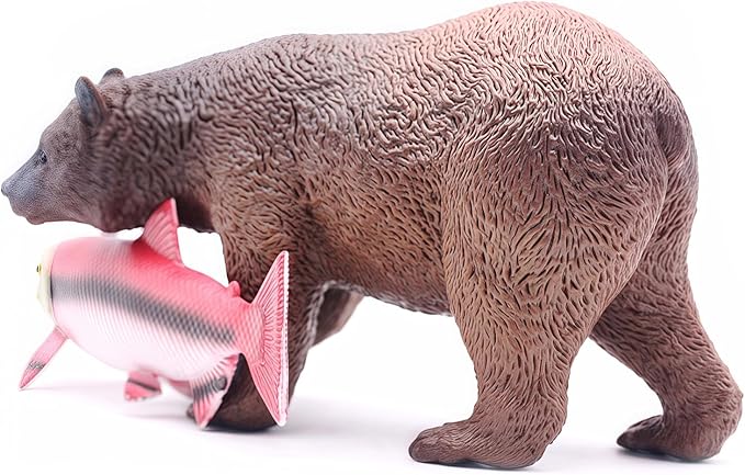 Gemini&Genius Brown Bear Salmon Animals Action Figure Toys for Kids Wildlife Learning Toys for Boys Girls Toddlers (Catching Salmon)