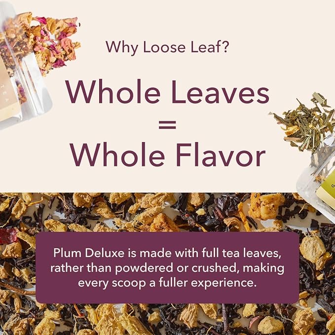 Citrus Mint Green Tea – Refreshing Loose Leaf Blend with Green Tea, Orange, Lemon, Lemongrass and Spearmint – Low Caffeine – Hot or Iced – 60 to 80 Cups – No Added Sugar – Hand Crafted in USA - Plum Deluxe