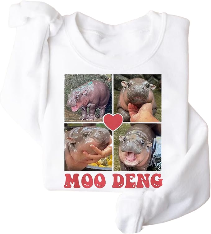 YOUNG GREEN Moo Deng Cute Sweatshirt Moo Deng Bouncy Pig T-Shirt The Cute Baby Hippo Sweatshirt Gift For Womens