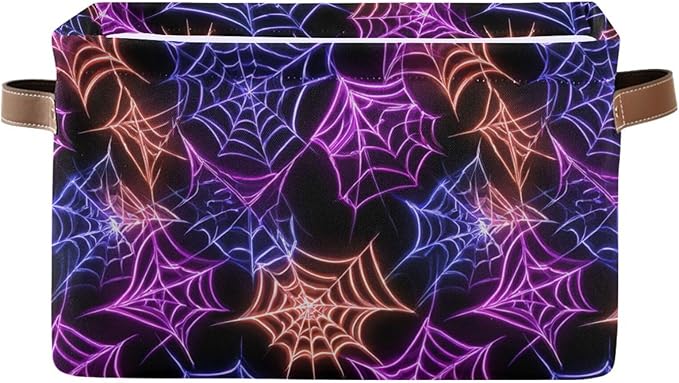 Aslsiy Storage Basket Colorful Spider Web Halloween Nursery Bins Black Baby Box Canvas Clothes Shelf Basket Laundry Hampers 1 Pcs