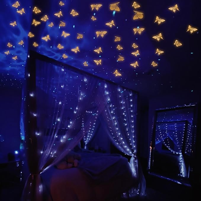 SAOROPEB Glow in The Dark 3D Butterfly 24 Pcs Orange Butterfly Stickers | 3 Sizes, Luminous Butterfly Stickers for Ceiling all, Glow in The Dark Party Supplies, Stickers for Kids Babys Nursery