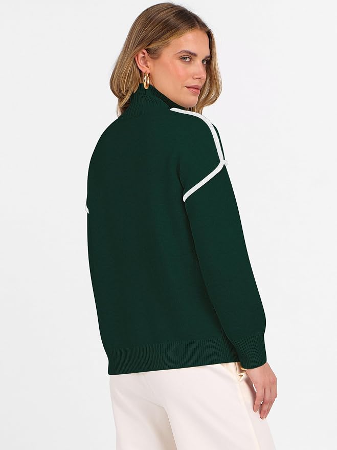 ANRABESS Womens Quarter Zip Sweaters Fall Long Sleeve V Neck Shirts Collared Business Casual Tops Knit Pullover Sweatshirts