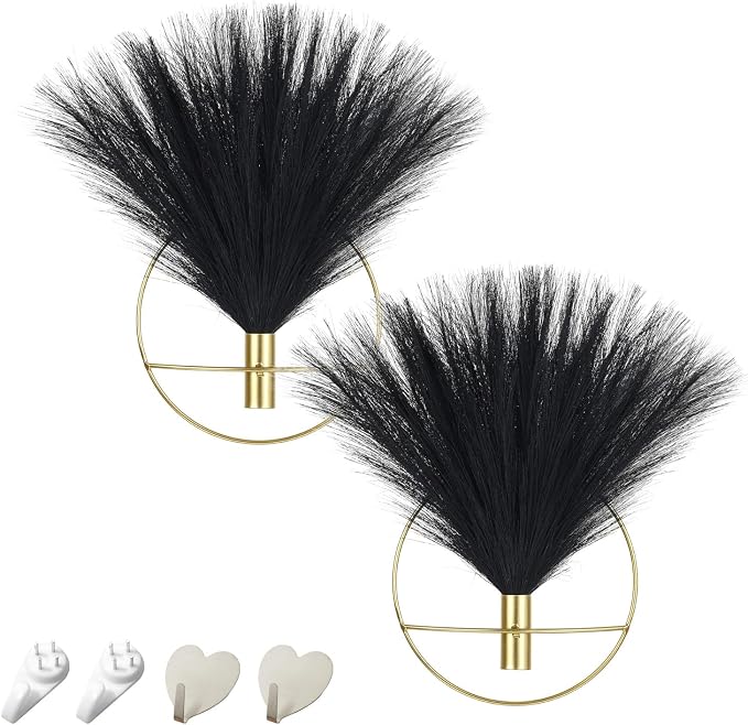 Pretty Jolly Boho Pampas Wall Decor Gold Metal Wall-Mounted Art | Morden Artificial Greenery Display，2 Pack Hanging Planter For Living Room, Bedroom, Bathroom, Dining room