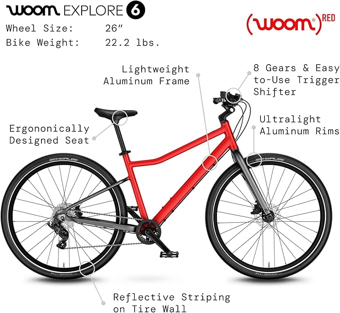 woom Explore Bicycle for Kids 6-14 Years Old, Road & Mountain Ready Bikes for Advanced Riders with Powerful Disc Brakes for Boys & Girls (20”, 24” & 26” Wheels)