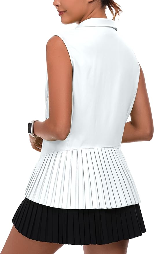 Little Donkey Andy Women's Golf Vest Outerwear | Pleated Hem Sleeveless Athletic Jacket for Running Yoga Tennis