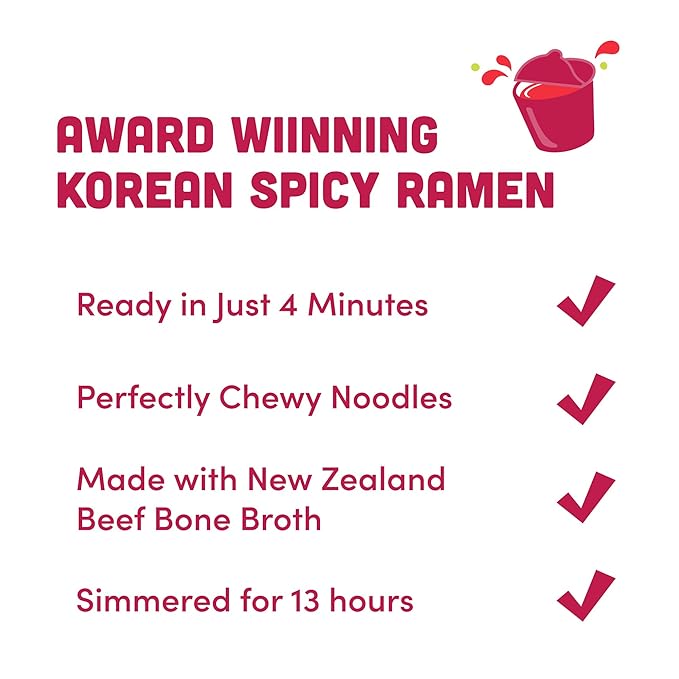OTOKI Jin Ramen Spicy Korean Instant Ramen, 13-Hour Simmered Beef Bone Broth, Bold Spicy Flavor, Ready in 4 Minutes, 4.23 oz (Pack of 18)