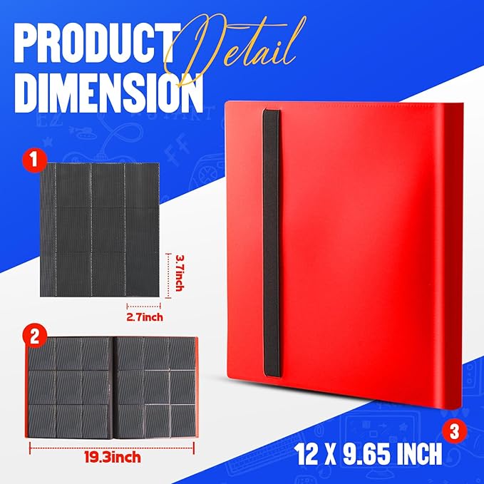 Card Binder 9-Pockets, Trading Card Binder, 20 Pages, 360 Card Capacity Collection Binder, Card Folder for MTG, TCG, Game Cards & Sports Cards（Red）