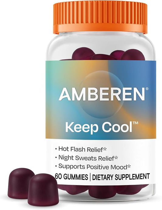 Amberen Keep Cool Menopause Supplement for Women, Feminine Care, with Pycnogenol® to Help Relieve Hot Flashes, Night Sweats and Support Positive Mood, Soy & Hormone Free, 60 Gummies, 30 Day Supply