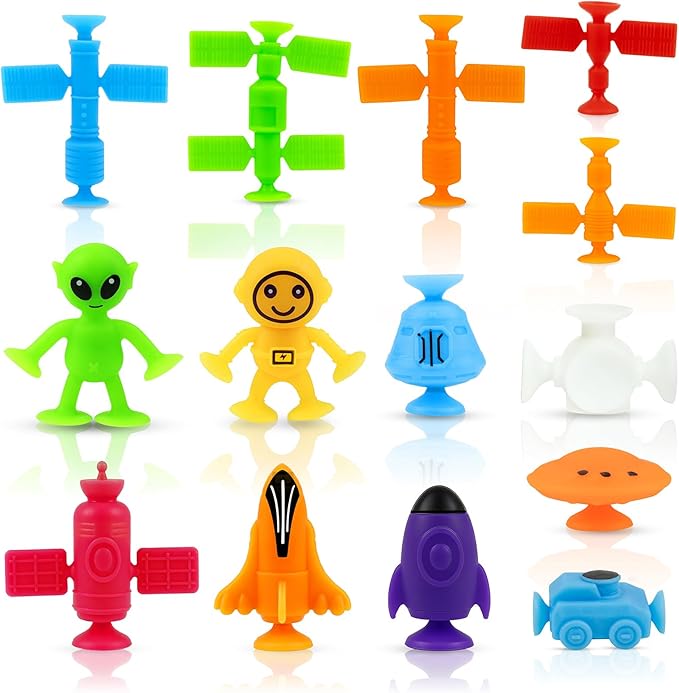 Suction Bath Toys, Bathtub Toys, Sensory Toy, Interesting Space Set with Alien and Space Station, for 3 and up