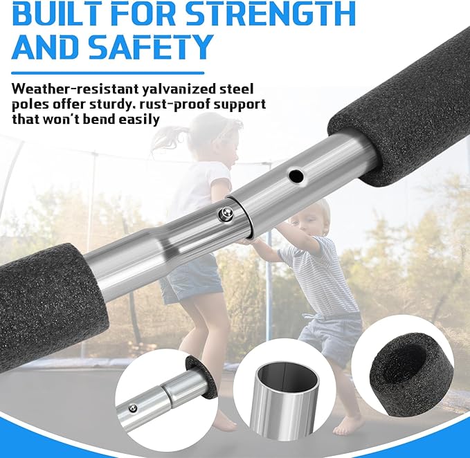Trampoline Poles Replacement, Fit for 8-16ft Frame, Universal Curved Enclosure Net Pole, Includes Mounting Hardware & Foam Cover, 2 Installation Options