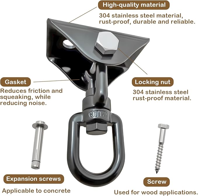 Heavy Duty Swing Hangers,1200 lb Hammock Hanging kit,360°Rotating Swing Hardware for Playground,Yoga,Heavy Bag,Porch Swing,Hammocks,Swing Chair