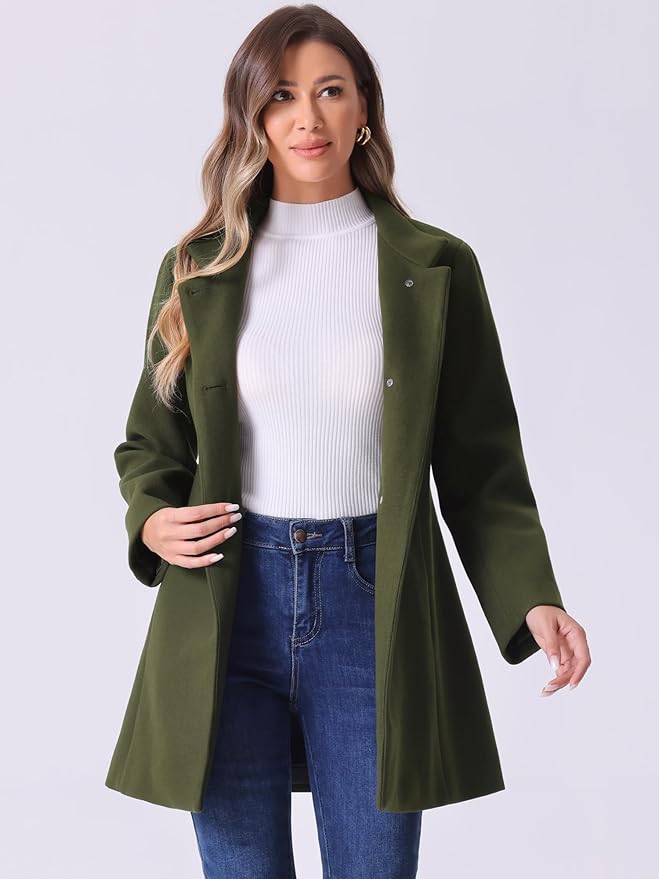 Allegra K Women's Winter Overcoat Mid-Long Stand Collar Single Breasted Coat Outerwear