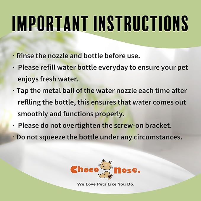 Choco Nose No-Drip Water Bottle Feeder for Hamsters, Hedgehogs, Gliders, Mice, Gerbils, & Small Pets, 10.2 fl.oz, 300ml - Easy to Install in Cages/Crates, US Patented Leakproof Nozzle 10mm, Blue(C125)