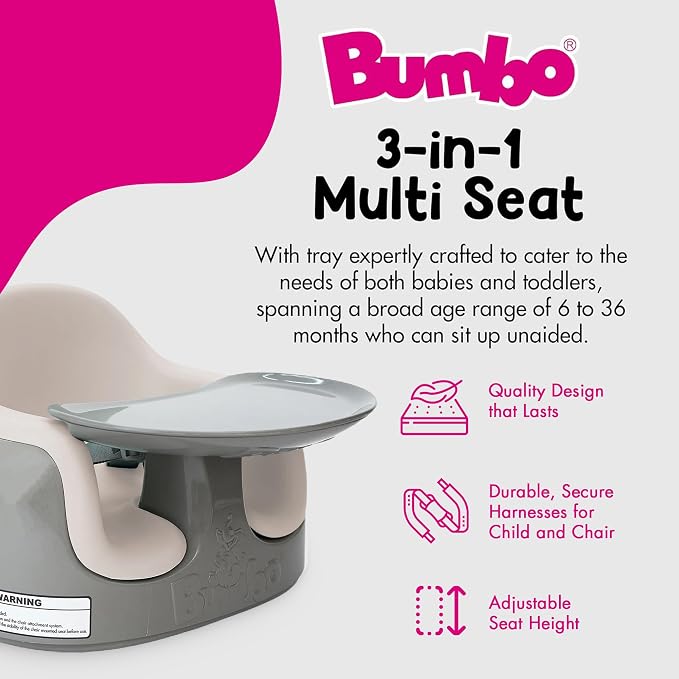 Bumbo 2 Pack 3-in-1 Multi-Seat for 6 to 36 Months, Travel Baby Feeding & Play Floor Seat, All-in-One Portable Booster with Tray & Toddler High Chair, Breige/White Sand